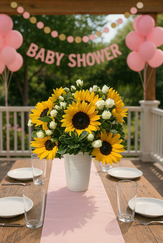 Set up floral para Baby shower 10 mesas